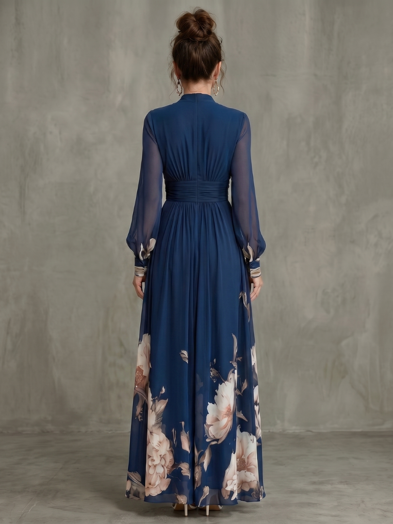 Cressida | Women's Floral Maxi Dress Long Sleeve - Navy - Image 4