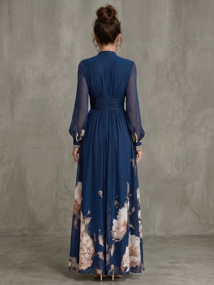 Cressida | Women's Floral Maxi Dress Long Sleeve - Navy - Image 4
