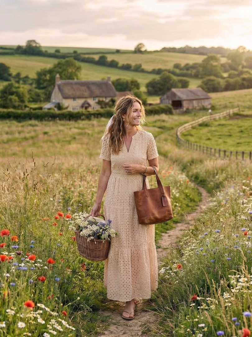 Cressida | Women's Pink Eyelet Tiered Midi Dress - Pink - Image 10