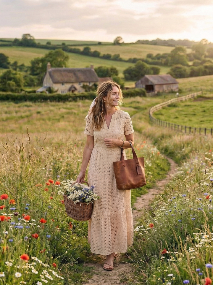 Cressida | Women's Pink Eyelet Tiered Midi Dress - Pink - Image 10