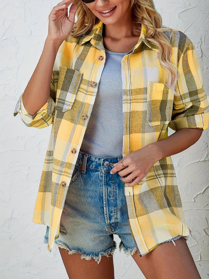 Sadie | Women's Plaid Flannel Long Sleeve Button Up Shirt