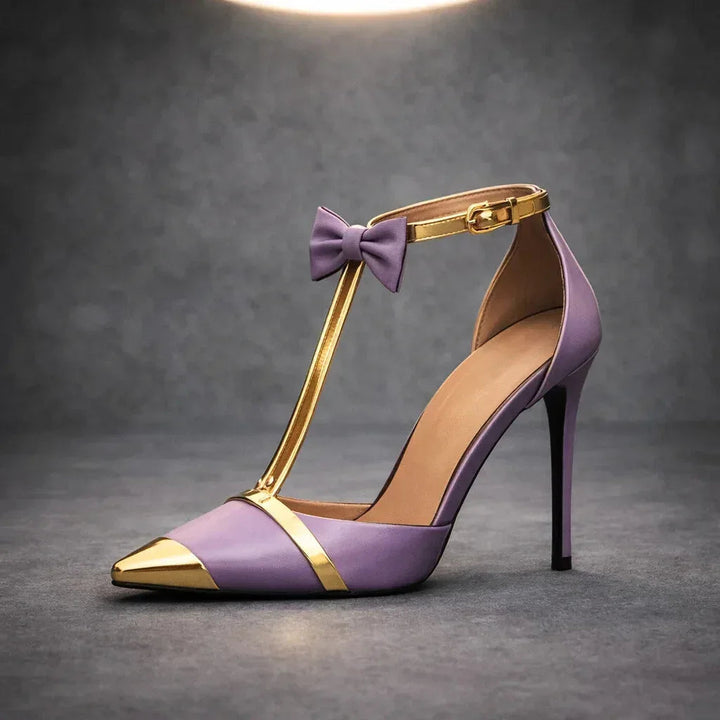 Dahlia | Women's Bow Ankle Strap Stiletto Heels - Purple - Image 9