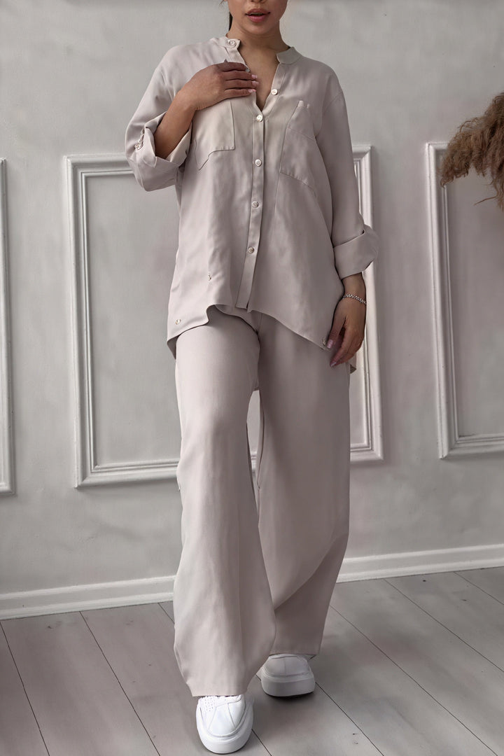 Dahlia | Women's Button Up Wide Leg Two Piece Set - White - Image 10