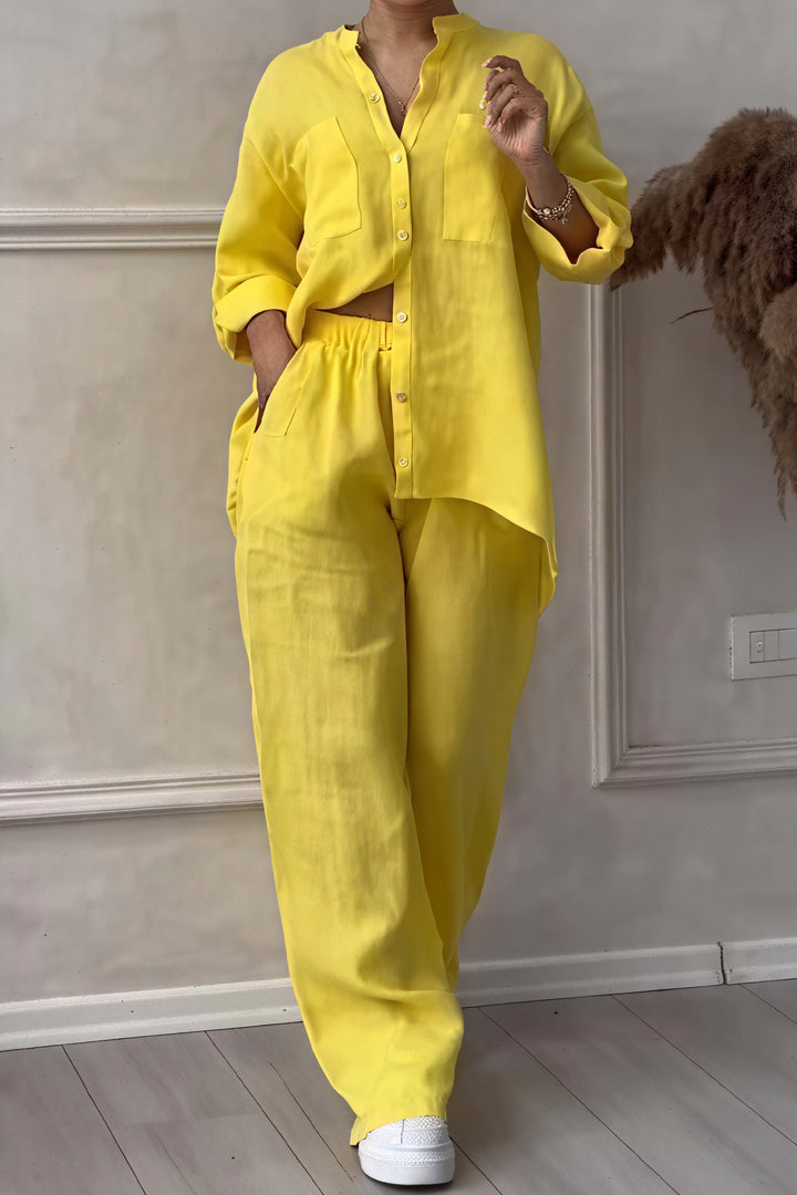 Dahlia | Women's Button Up Wide Leg Two Piece Set - White - Image 12