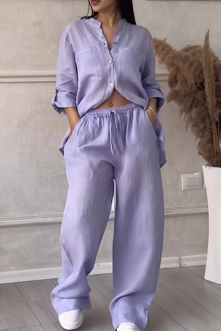 Dahlia | Women's Button Up Wide Leg Two Piece Set - White - Image 4