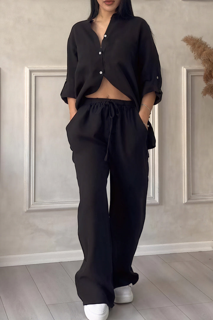 Dahlia | Women's Button Up Wide Leg Two Piece Set - White - Image 5
