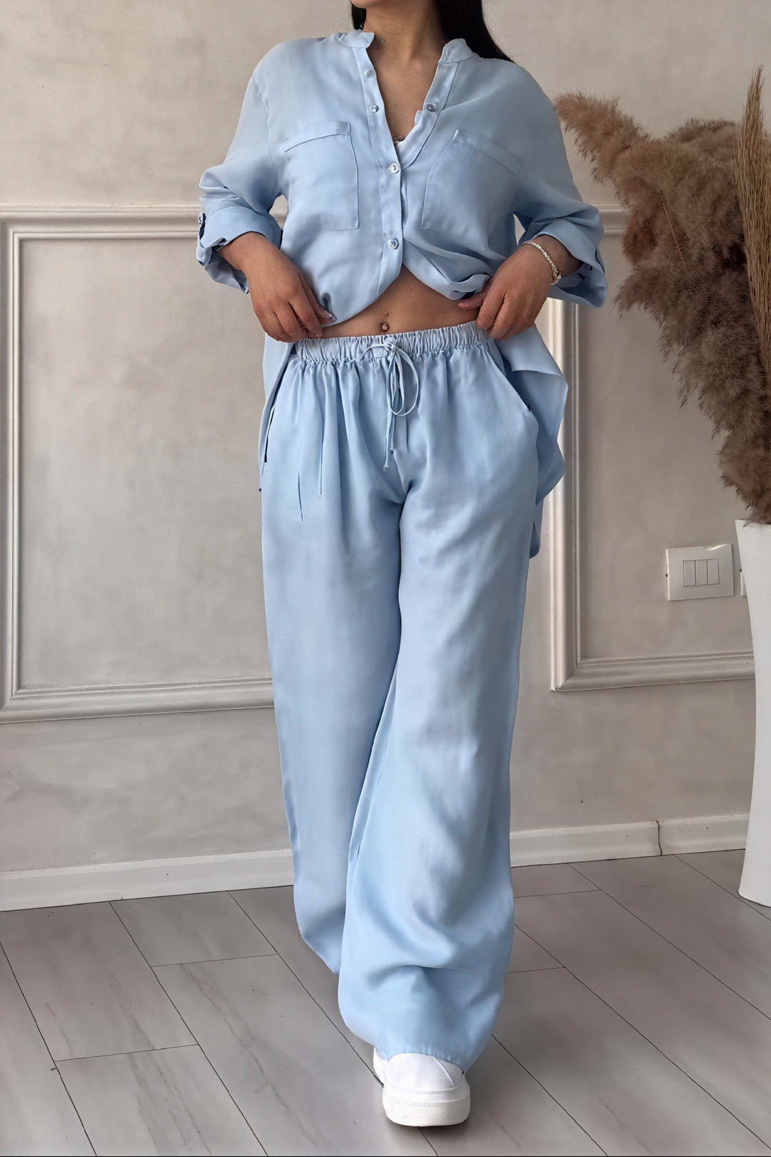 Dahlia | Women's Button Up Wide Leg Two Piece Set - White - Image 6
