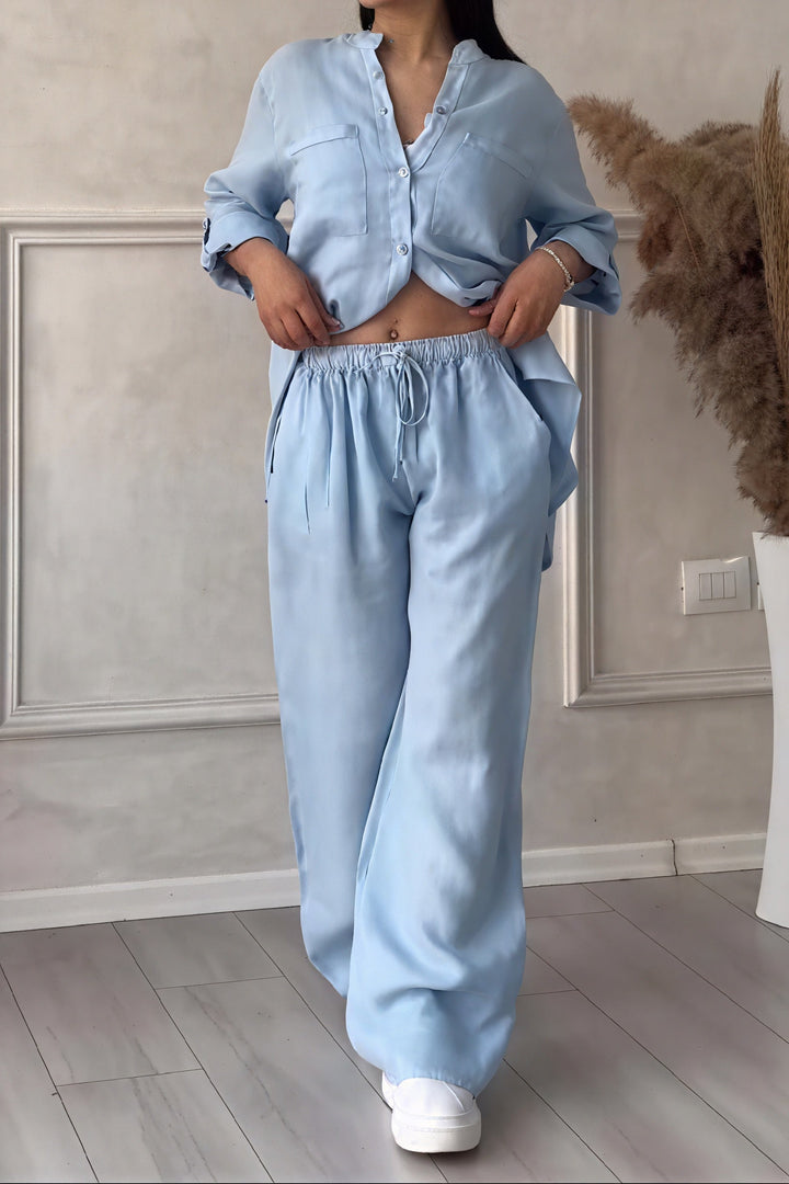 Dahlia | Women's Button Up Wide Leg Two Piece Set - White - Image 6