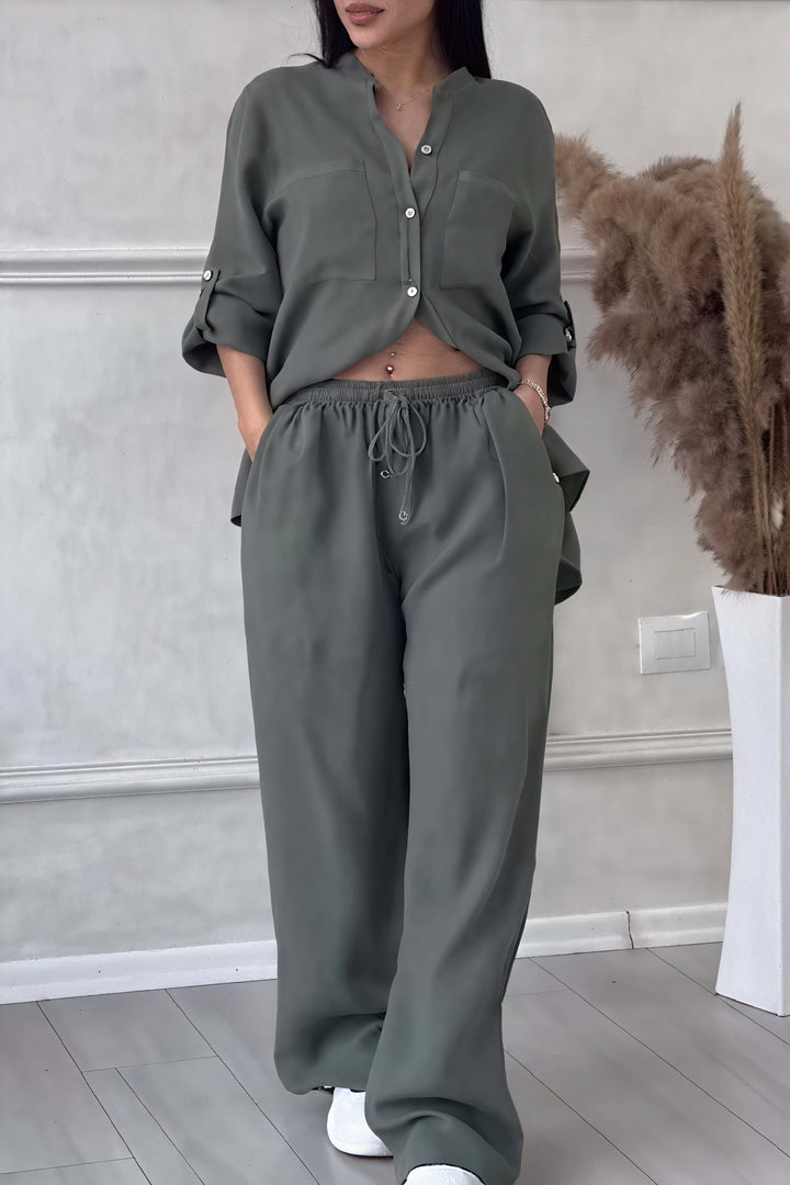Dahlia | Women's Button Up Wide Leg Two Piece Set - White - Image 7