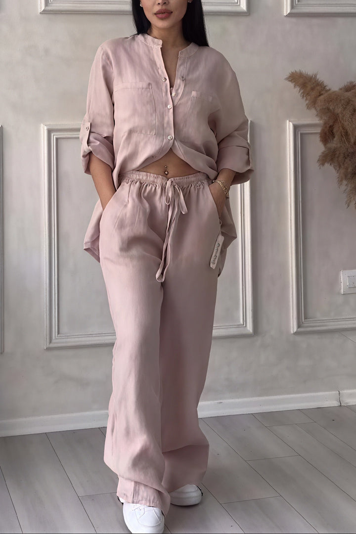 Dahlia | Women's Button Up Wide Leg Two Piece Set - White - Image 8