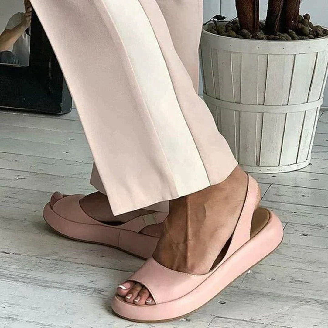 Darla | Women's Peep Toe Flat Slingback Sandals - Light Pink - Image 7