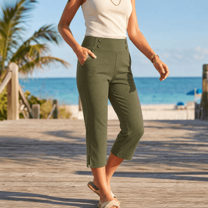 Darvell | Women's High-Waist Stretch Capri Pants - White - Image 21