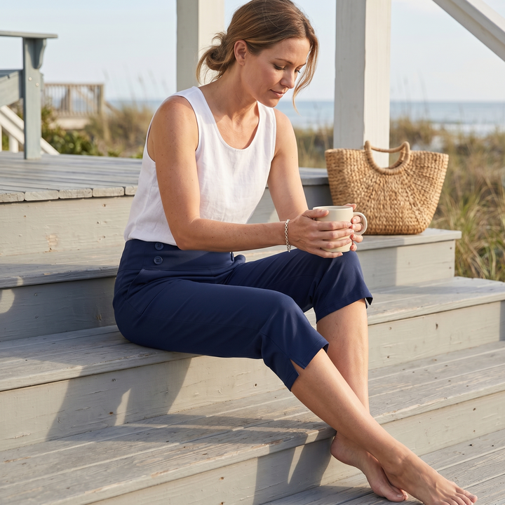 Darvell | Women's High-Waist Stretch Capri Pants - White - Image 3