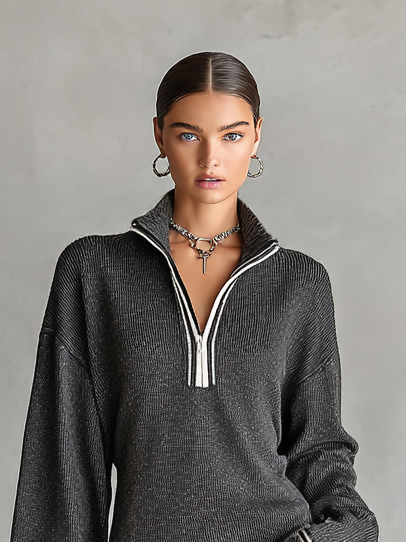Darvelle | Women's Knit Mini Dress Long Sleeve - Dark Grey - Image 2
