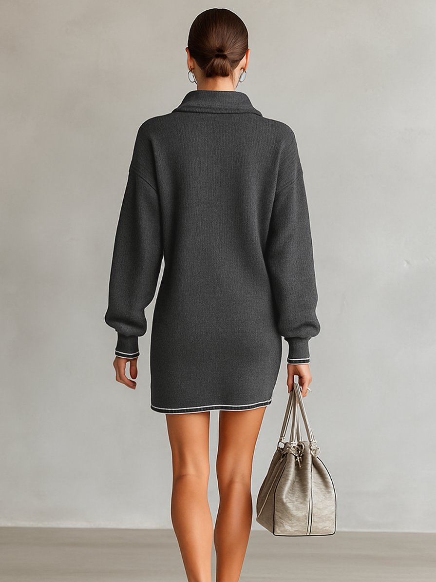 Darvelle | Women's Knit Mini Dress Long Sleeve - Dark Grey - Image 5