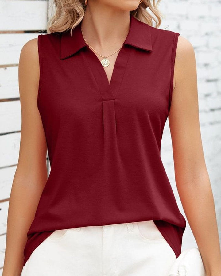 Darvenne | Women's Sleeveless Collared Summer Blouse - White - Image 3