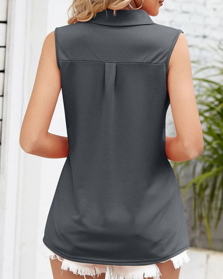 Darvenne | Women's Sleeveless Collared Summer Blouse - White - Image 8