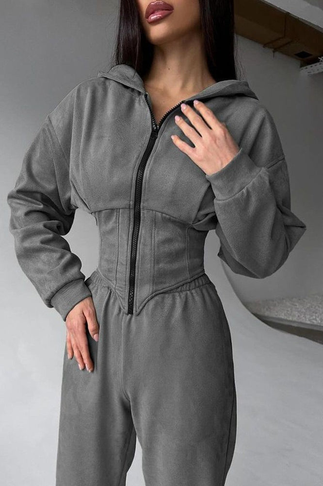 Darvina | Women's Hooded Zip Jumpsuit Set - Sage - Image 4