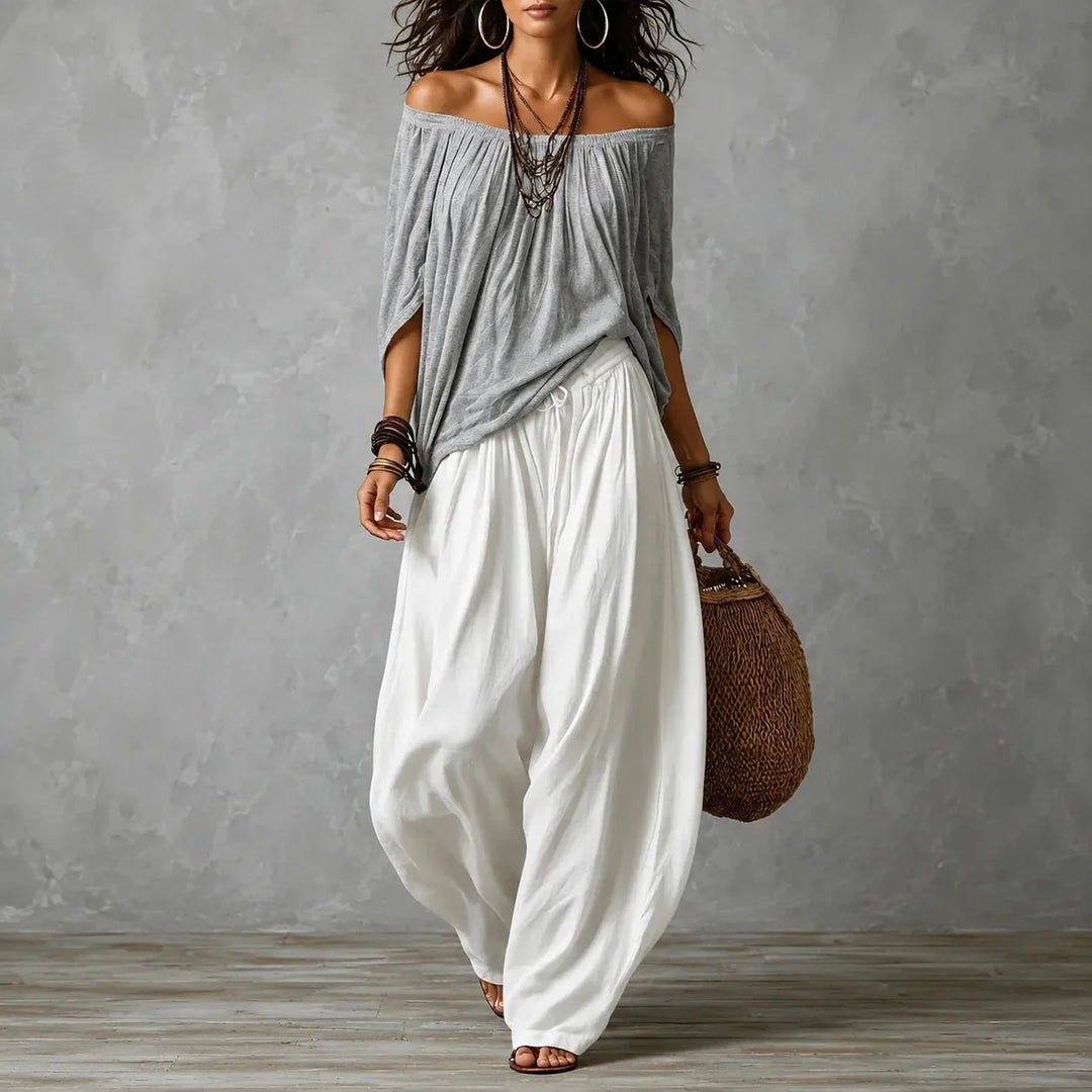 Darvina | Women's Wide Leg Pants & Off-Shoulder Top Set - Black - Image 12