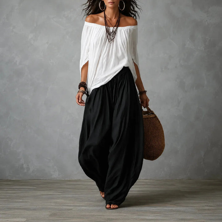 Darvina | Women's Wide Leg Pants & Off-Shoulder Top Set - Black - Image 13