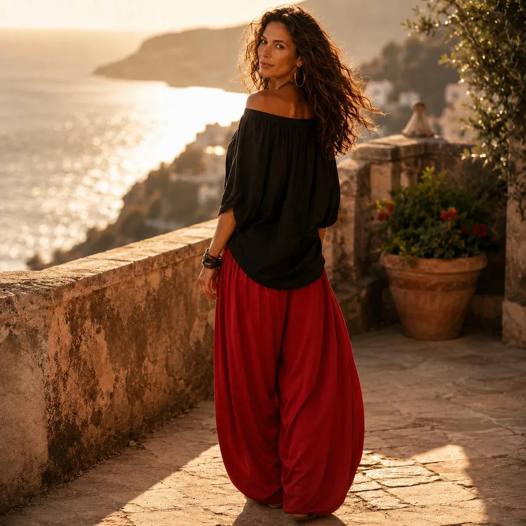 Darvina | Women's Wide Leg Pants & Off-Shoulder Top Set - Black - Image 3