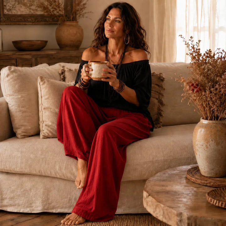 Darvina | Women's Wide Leg Pants & Off-Shoulder Top Set - Black - Image 5