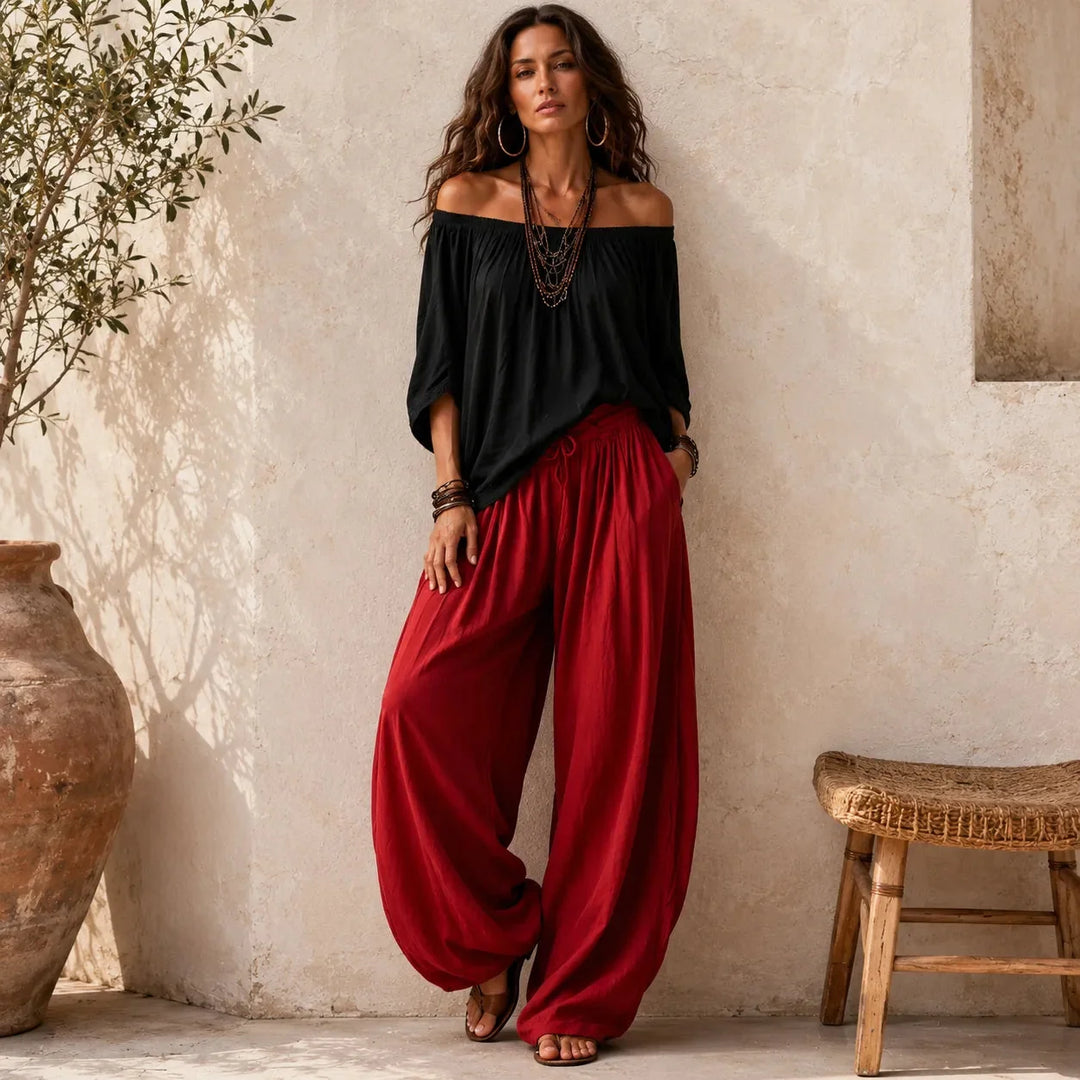 Darvina | Women's Wide Leg Pants & Off-Shoulder Top Set - Black - Image 6