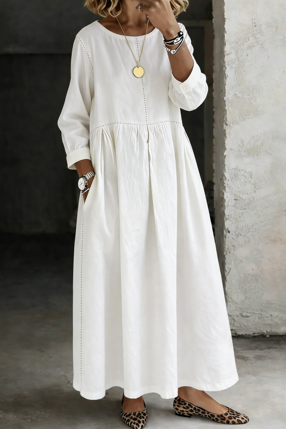 Darvinna | Women's Long Sleeve Pleated Maxi Dress - Image 2