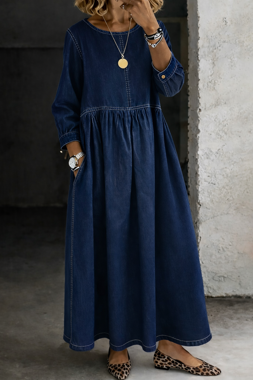 Darvinna | Women's Long Sleeve Pleated Maxi Dress - Image 4