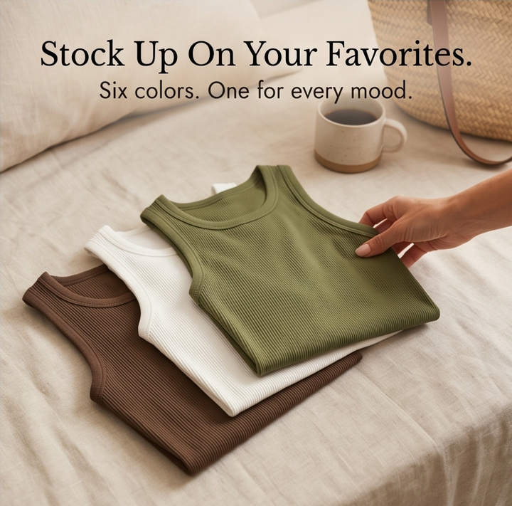 Dawnara | Women's Built-In Bra Ribbed Tank Top - Olive Green - Image 11