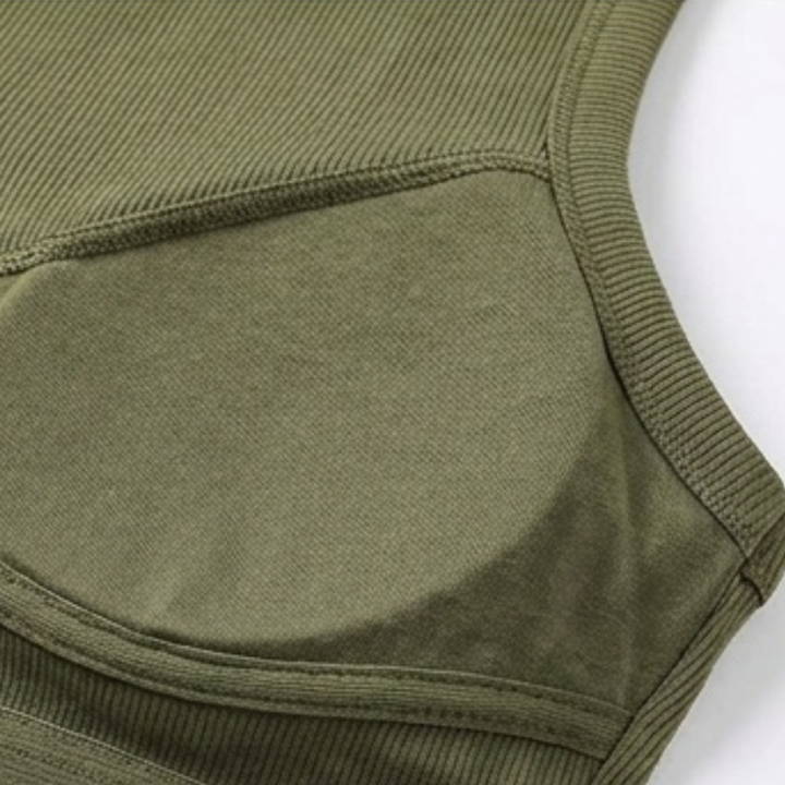 Dawnara | Women's Built-In Bra Ribbed Tank Top - Olive Green - Image 12