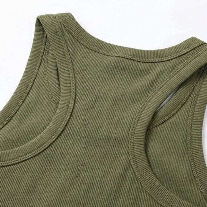 Dawnara | Women's Built-In Bra Ribbed Tank Top - Olive Green - Image 13