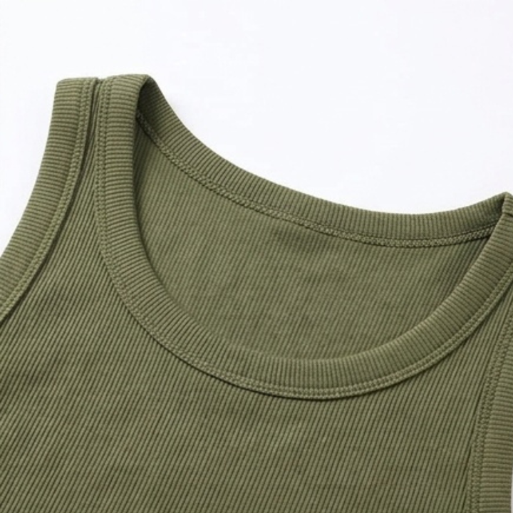 Dawnara | Women's Built-In Bra Ribbed Tank Top - Olive Green - Image 15