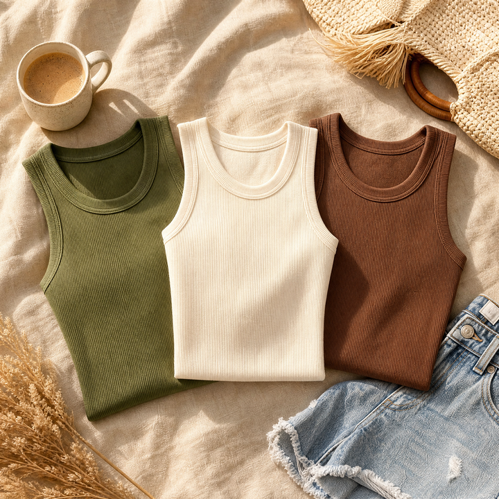 Dawnara | Women's Built-In Bra Ribbed Tank Top - Olive Green - Image 5