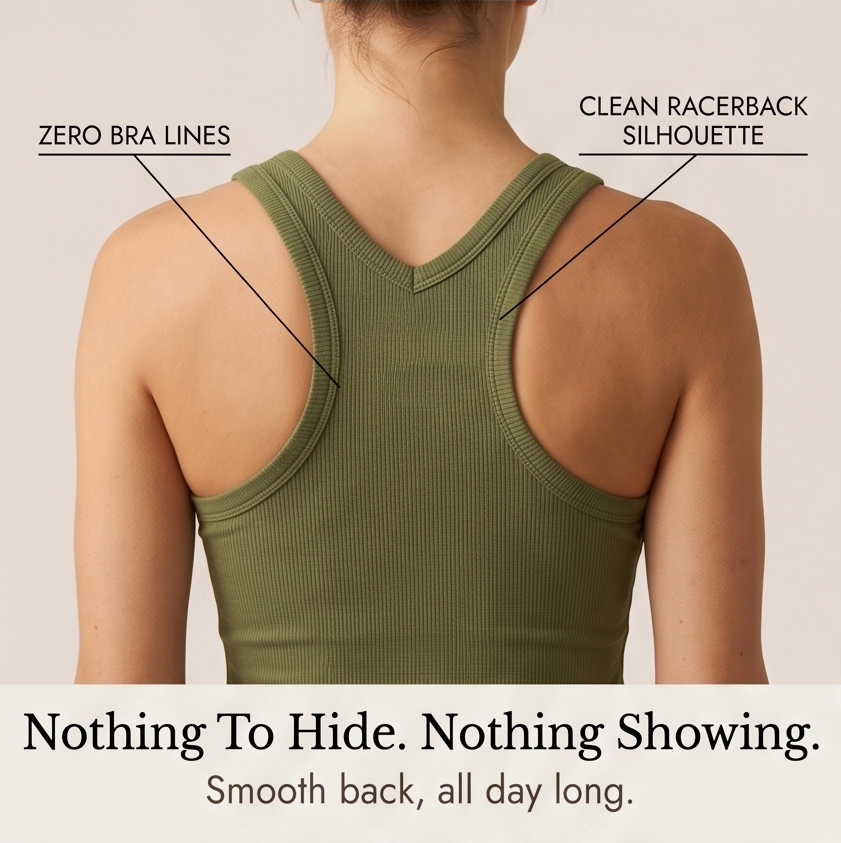 Dawnara | Women's Built-In Bra Ribbed Tank Top - Olive Green - Image 8