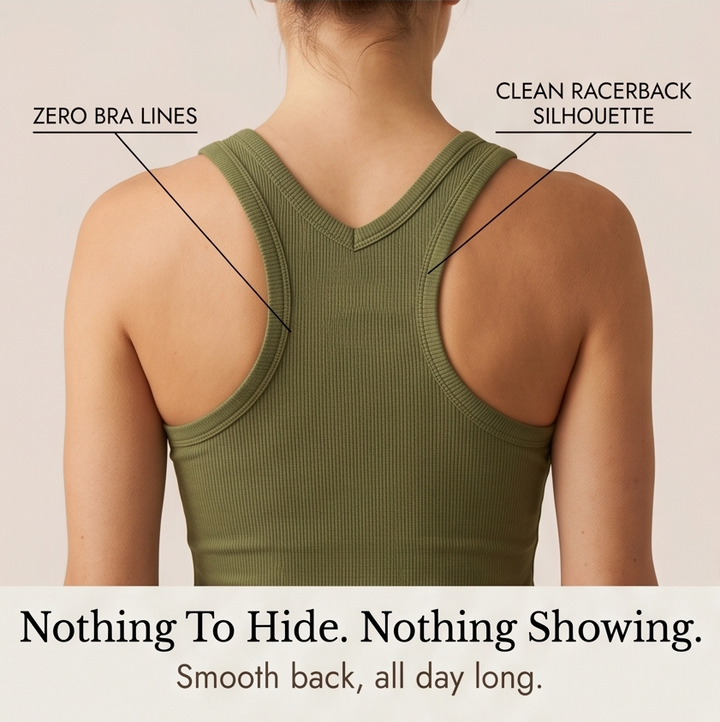 Dawnara | Women's Built-In Bra Ribbed Tank Top - Olive Green - Image 8