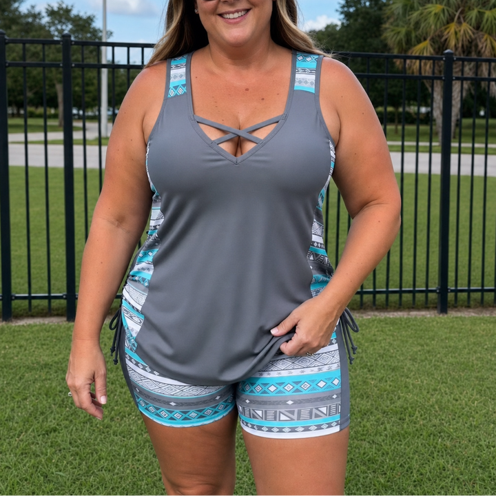 Dawnelle | Women's Plus Size Tankini Swimsuit Set - Grey - Image 12