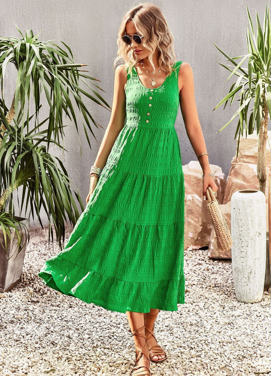 Dawneth | Women's Sleeveless White Midi Dress - White - Image 3
