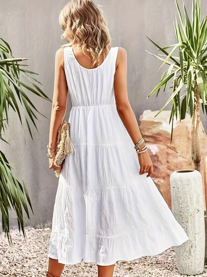Dawneth | Women's Sleeveless White Midi Dress - White - Image 4