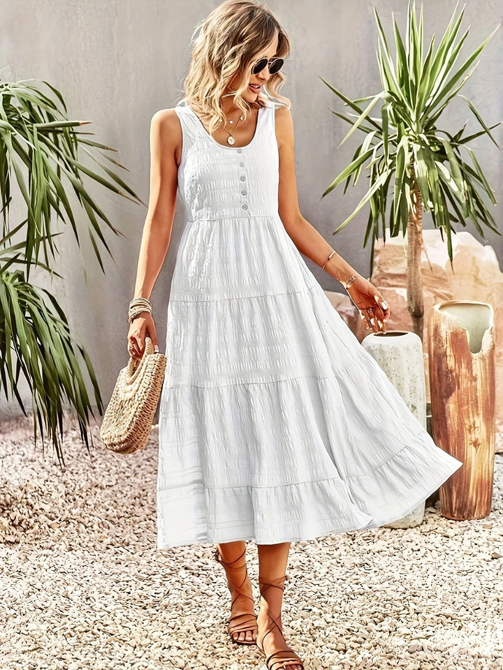 Dawneth | Women's Sleeveless White Midi Dress - White - Image 6