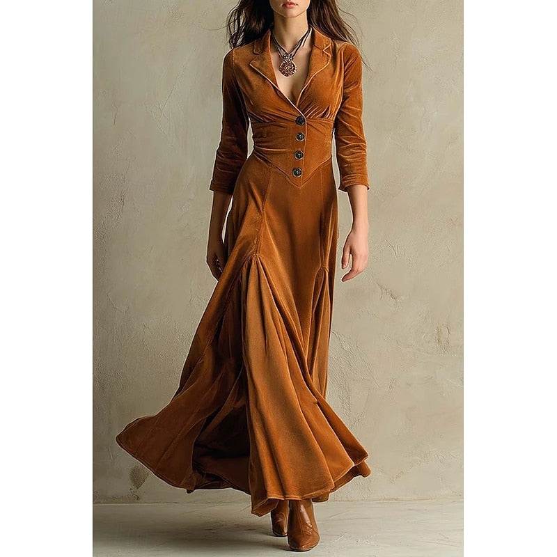 Dawnwyn | Women's Velvet Maxi Dress Tailored Gown - Brown - Image 1