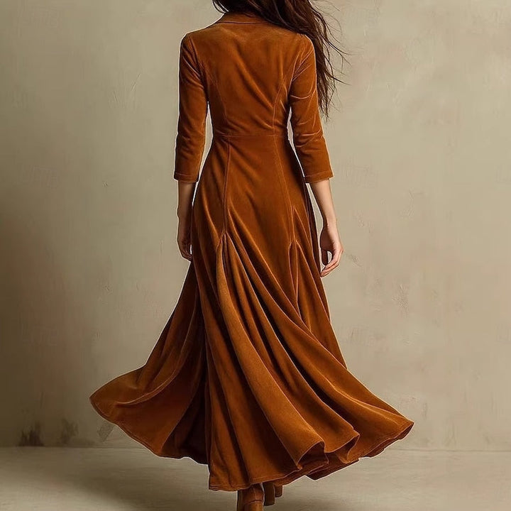 Dawnwyn | Women's Velvet Maxi Dress Tailored Gown - Brown - Image 2