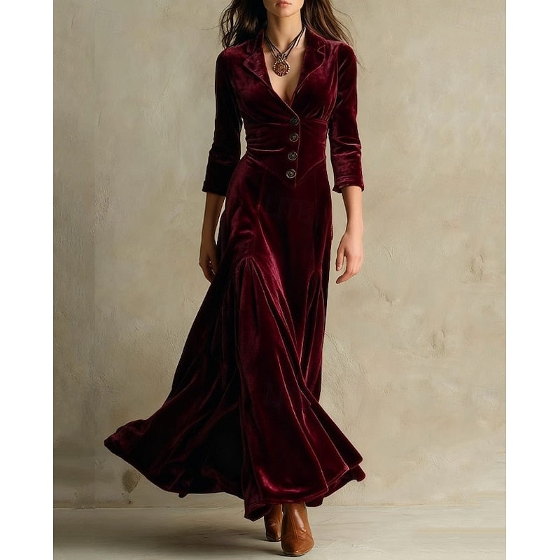 Dawnwyn | Women's Velvet Maxi Dress Tailored Gown - Brown - Image 3