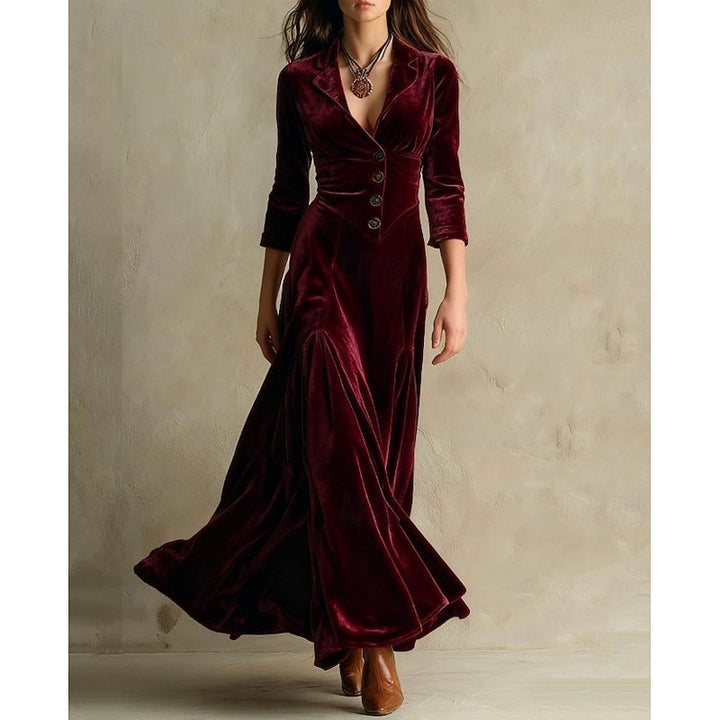 Dawnwyn | Women's Velvet Maxi Dress Tailored Gown - Brown - Image 3