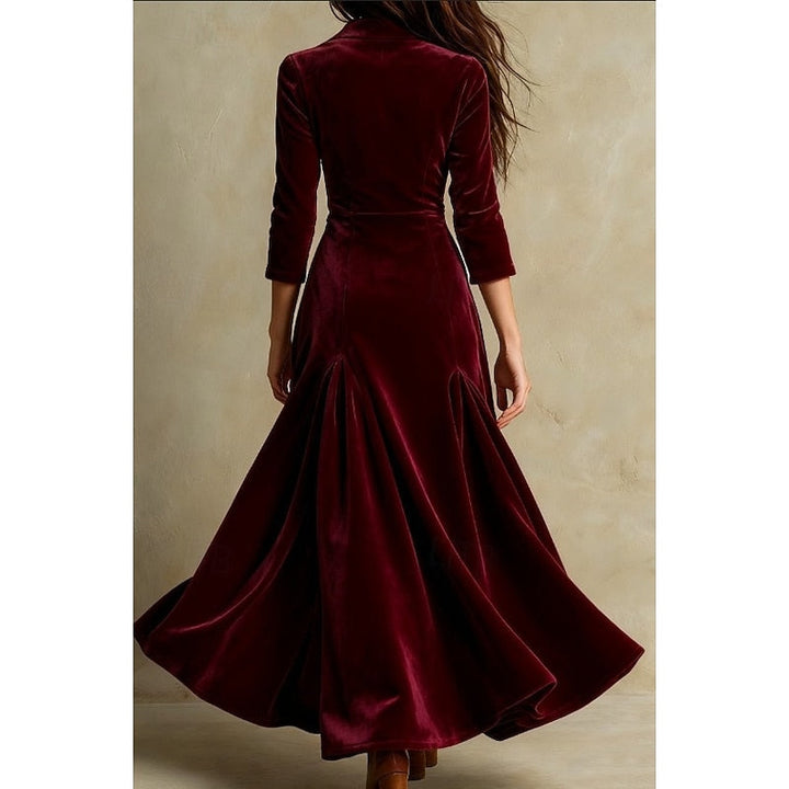 Dawnwyn | Women's Velvet Maxi Dress Tailored Gown - Brown - Image 4