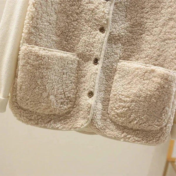 Delilah | Women's Button Front Sherpa Vest - Beige - Image 5