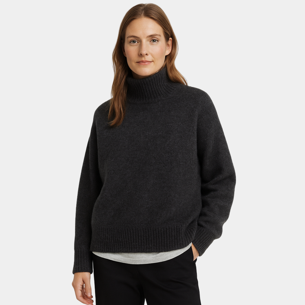 Delilah | Women's Turtleneck Long Sleeve Sweater - Dark Grey - Image 1