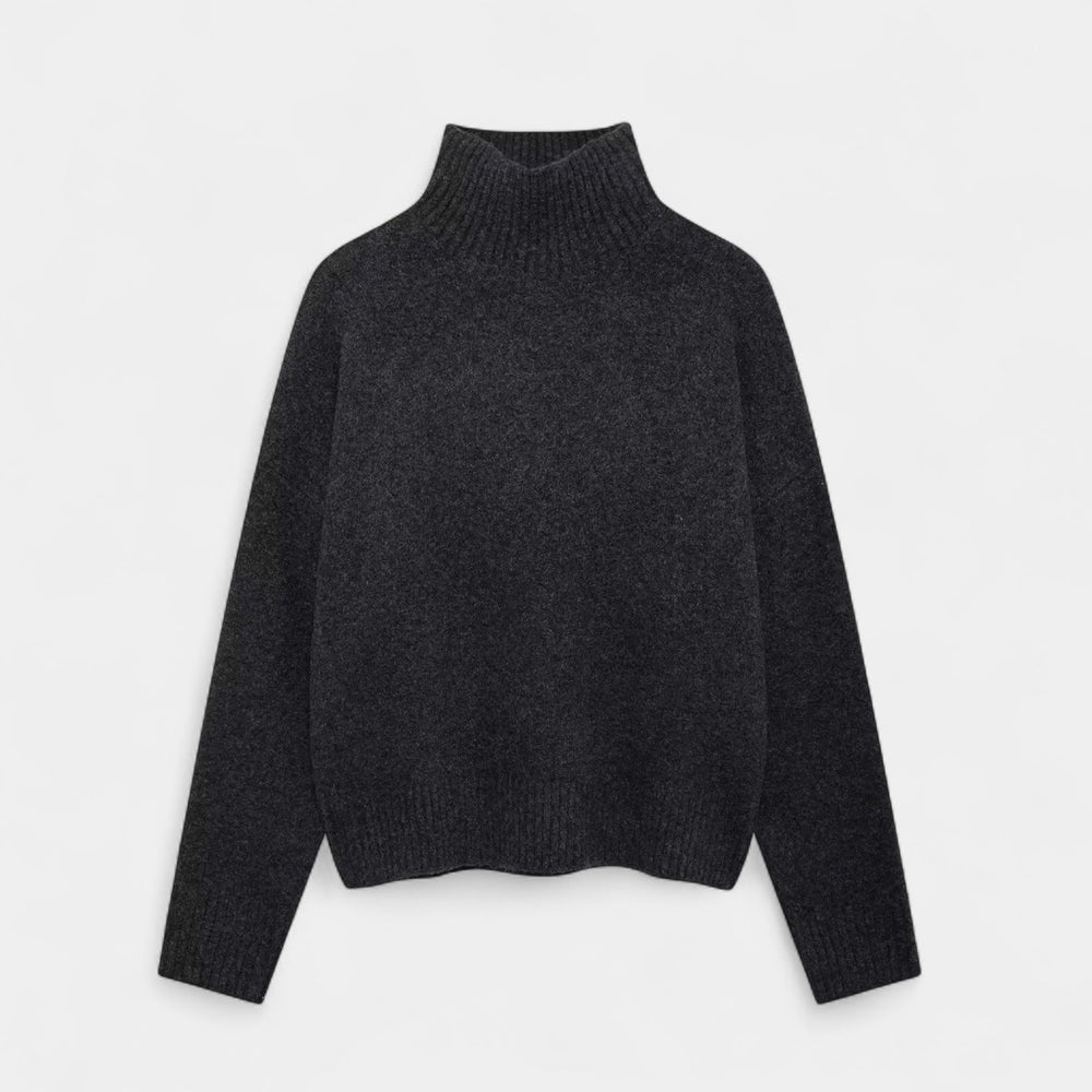 Delilah | Women's Turtleneck Long Sleeve Sweater - Dark Grey - Image 2