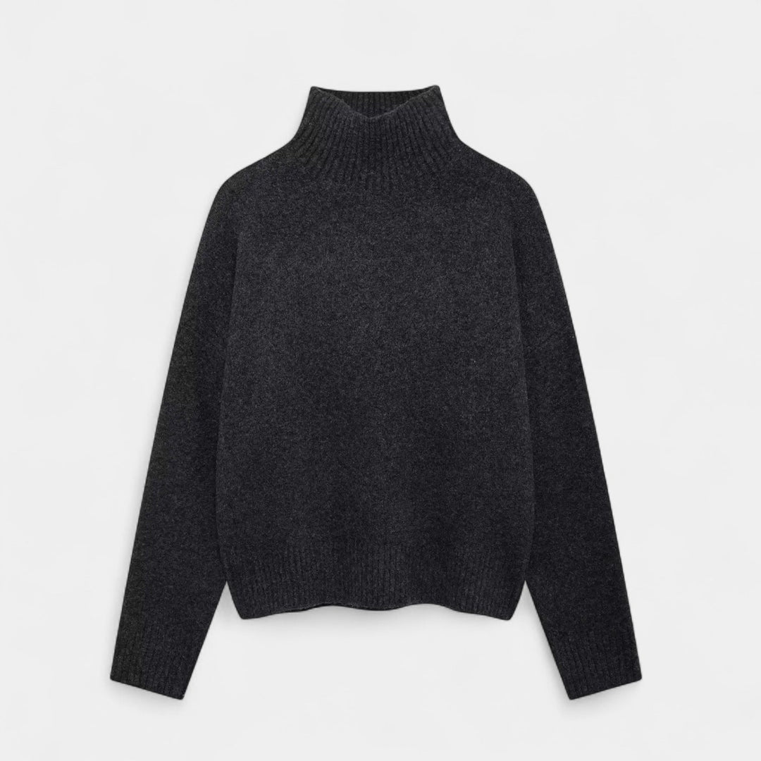 Delilah | Women's Turtleneck Long Sleeve Sweater - Dark Grey - Image 2