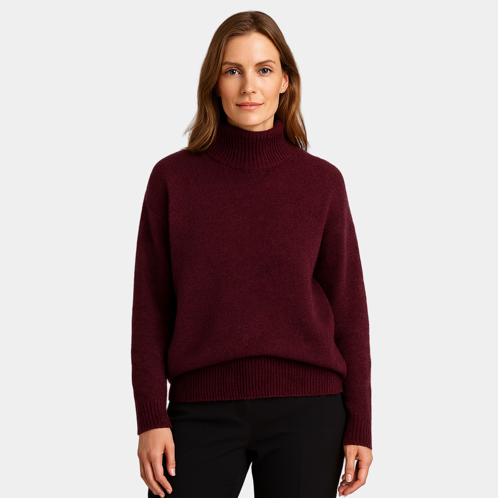 Delilah | Women's Turtleneck Long Sleeve Sweater - Dark Grey - Image 3